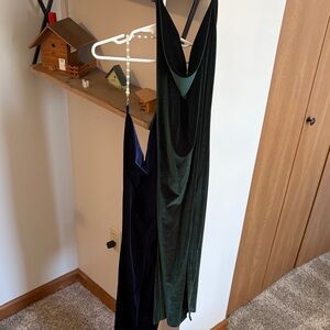 Elegant Green and Navy Velvet Dresses